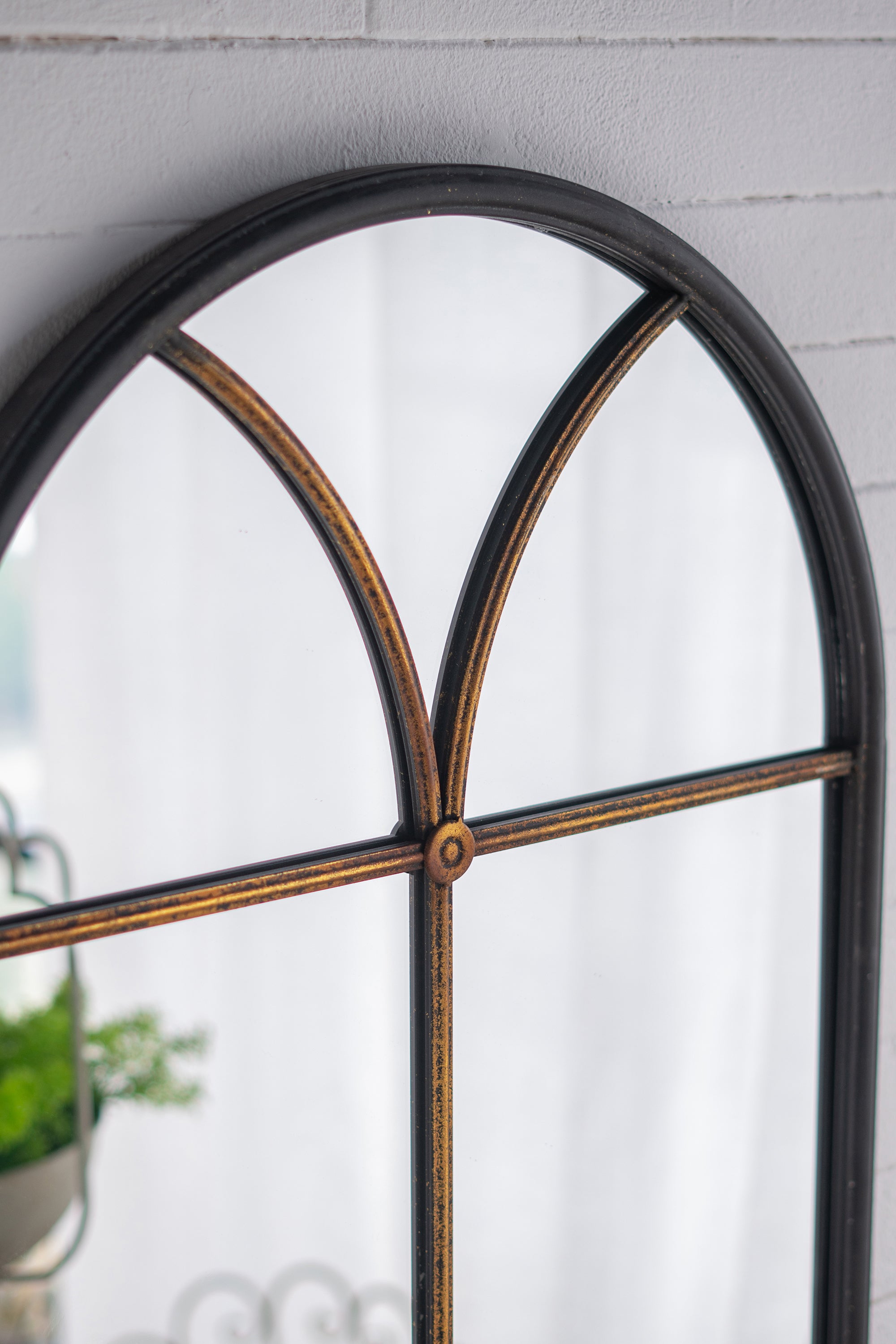 23.5x74.5' Arched Floor Mirror with Black and Gold Windowpane Design