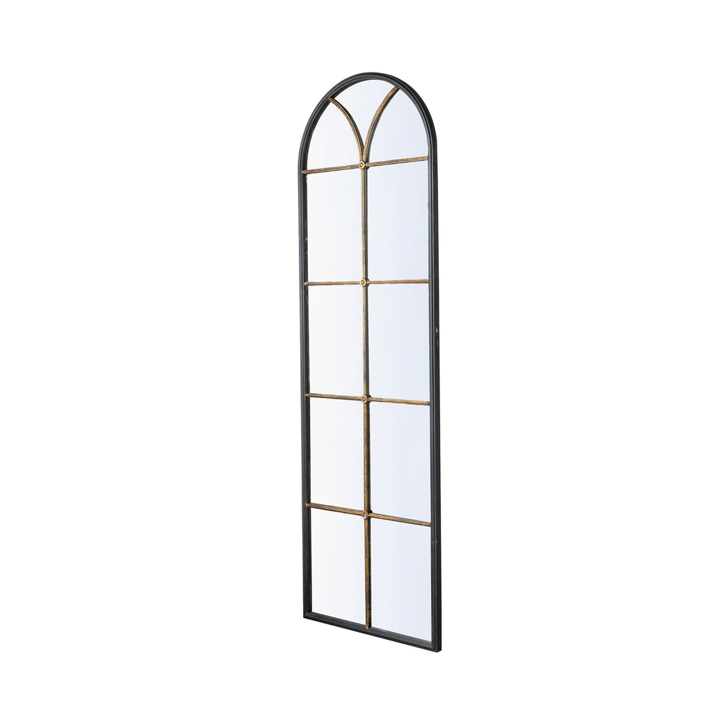 23.5x74.5' Arched Floor Mirror with Black and Gold Windowpane Design