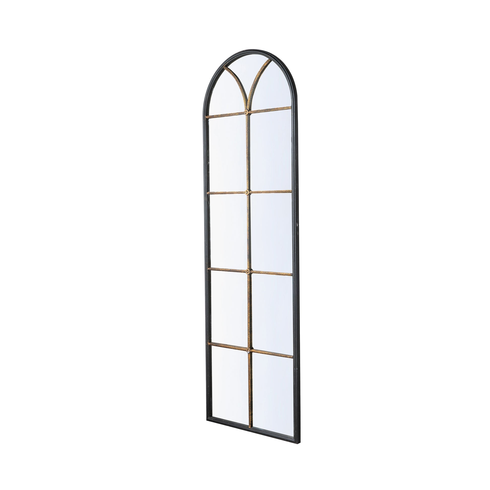 23.5x74.5' Arched Floor Mirror with Black and Gold Windowpane Design
