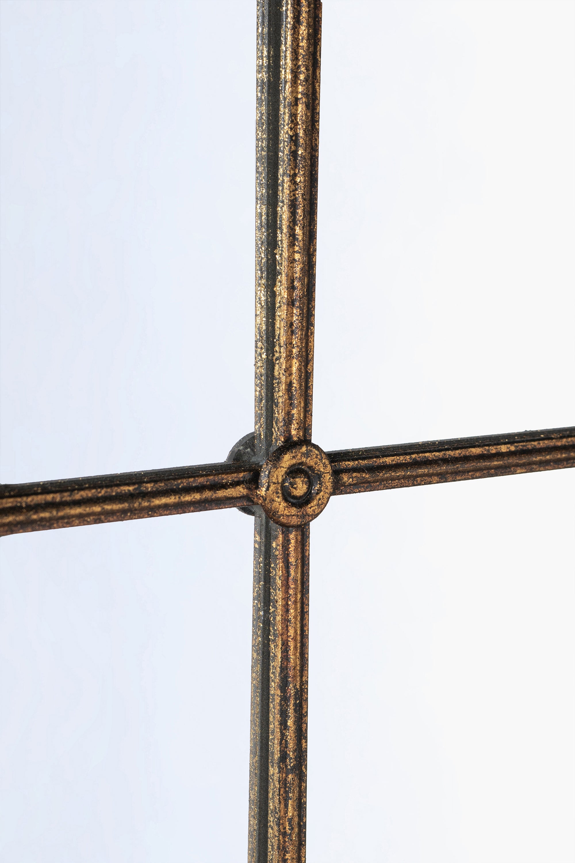 23.5x74.5' Arched Floor Mirror with Black and Gold Windowpane Design