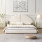 Unique Arched Boucle Bed with Small Table,Queen,Beige Bed Frame