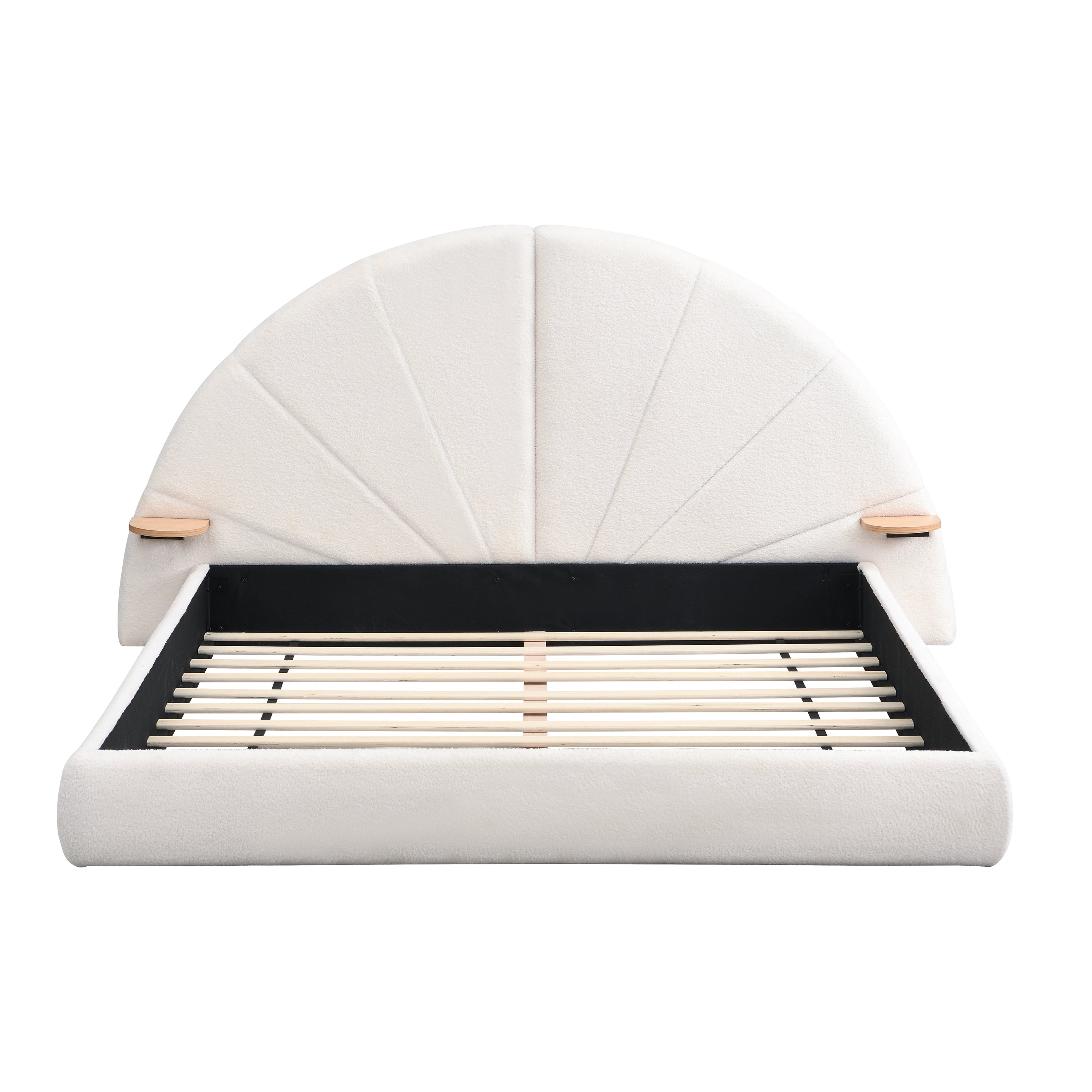 Unique Arched Boucle Bed with Small Table,Queen,Beige Bed Frame