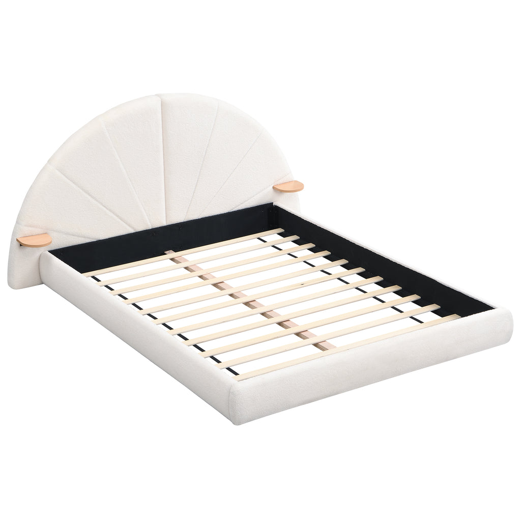 Unique Arched Boucle Bed with Small Table,Queen,Beige Bed Frame