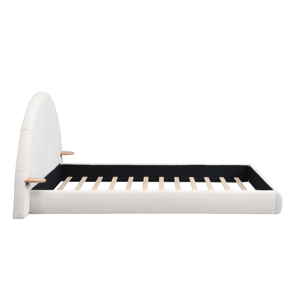 Unique Arched Boucle Bed with Small Table,Queen,Beige Bed Frame