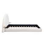 Unique Arched Boucle Bed with Small Table,Queen,Beige Bed Frame