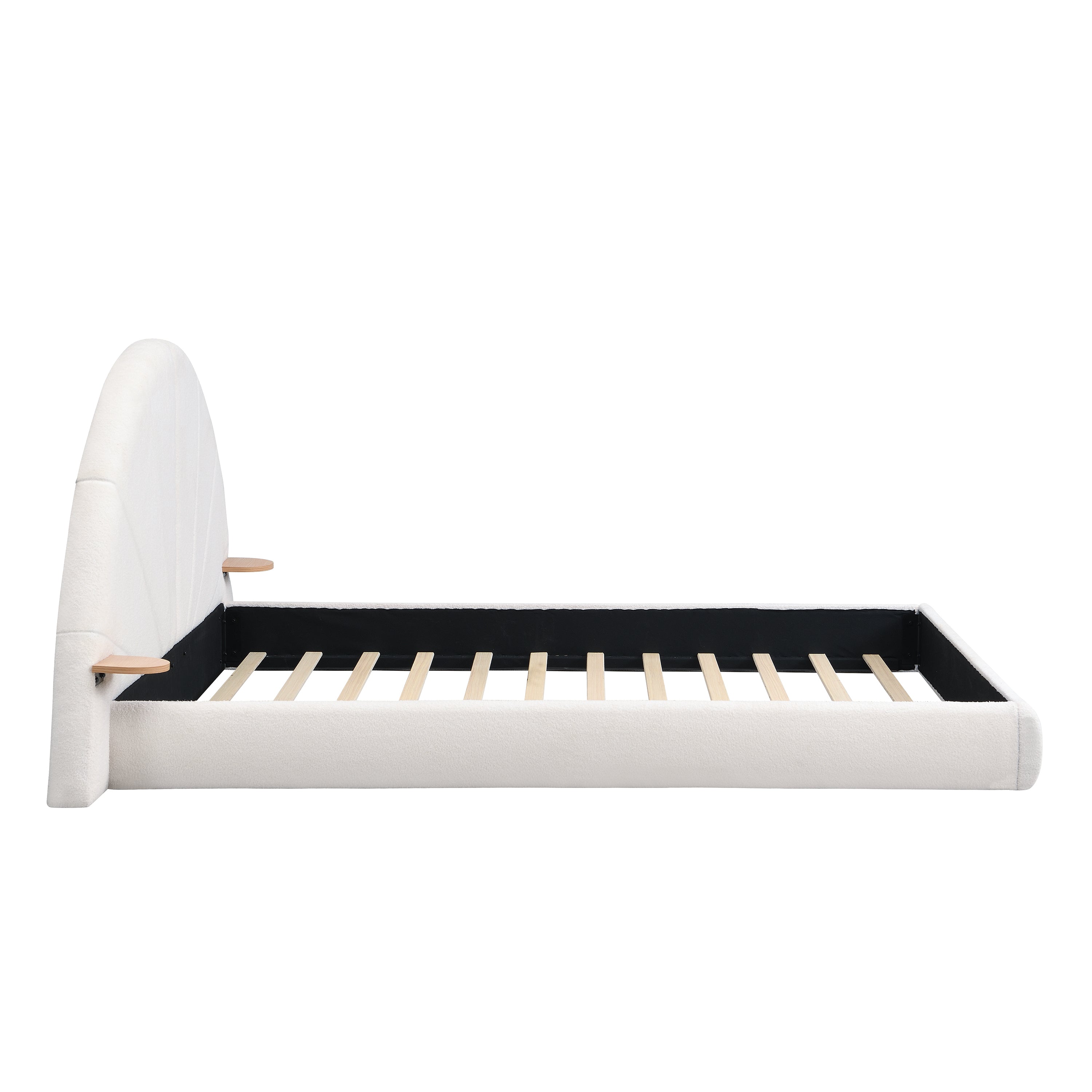 Unique Arched Boucle Bed with Small Table,Queen,Beige Bed Frame