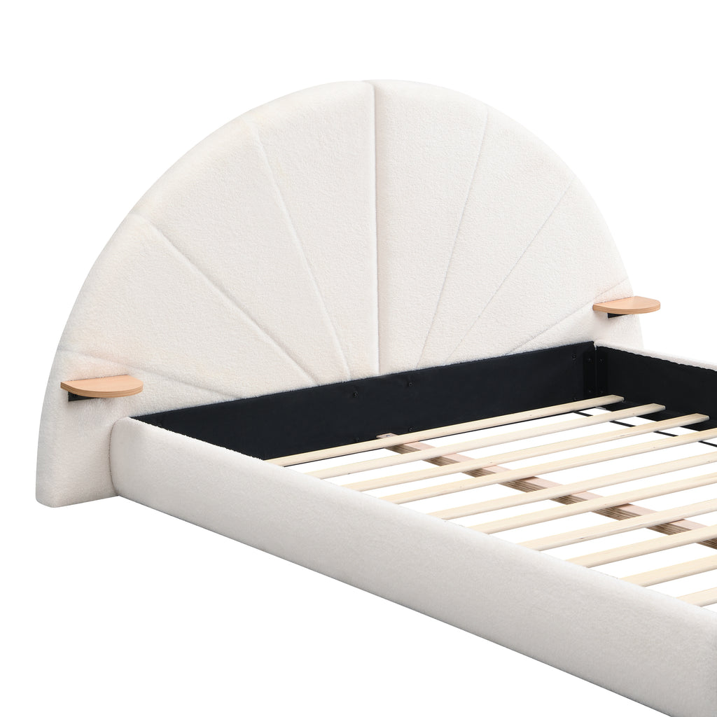 Unique Arched Boucle Bed with Small Table,Queen,Beige Bed Frame