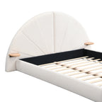 Unique Arched Boucle Bed with Small Table,Queen,Beige Bed Frame