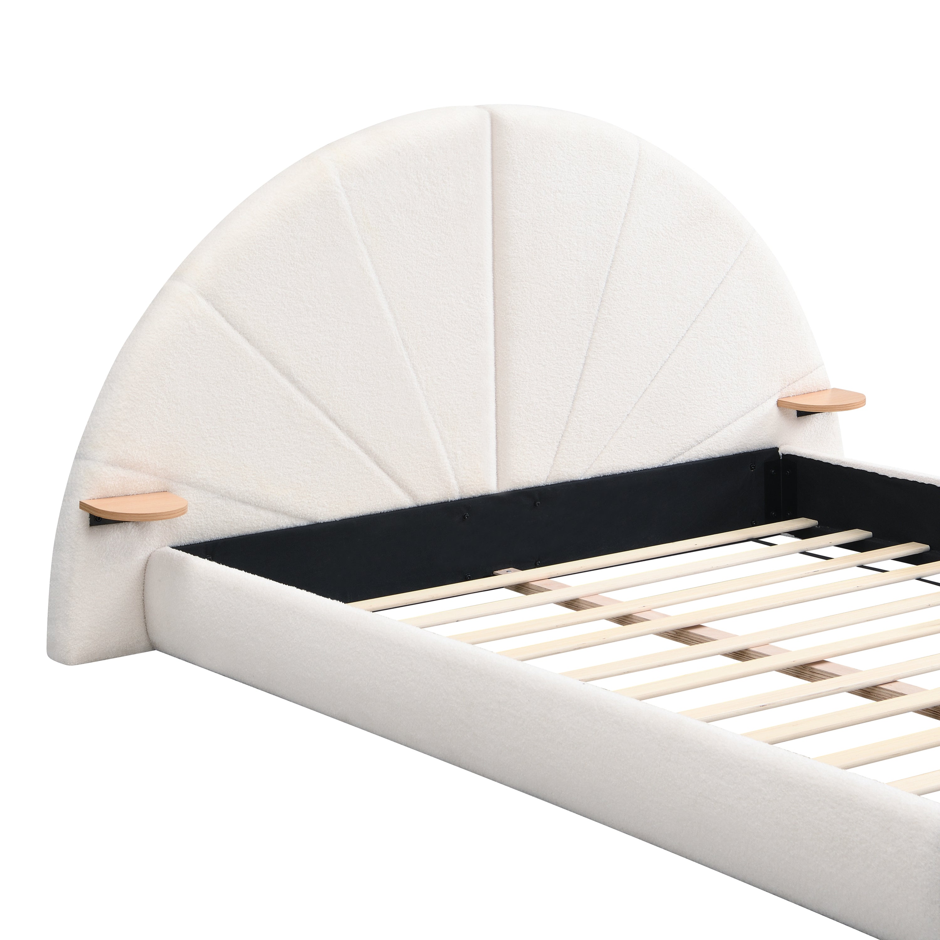 Unique Arched Boucle Bed with Small Table,Queen,Beige Bed Frame