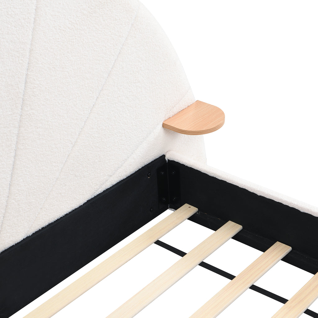 Unique Arched Boucle Bed with Small Table,Queen,Beige Bed Frame