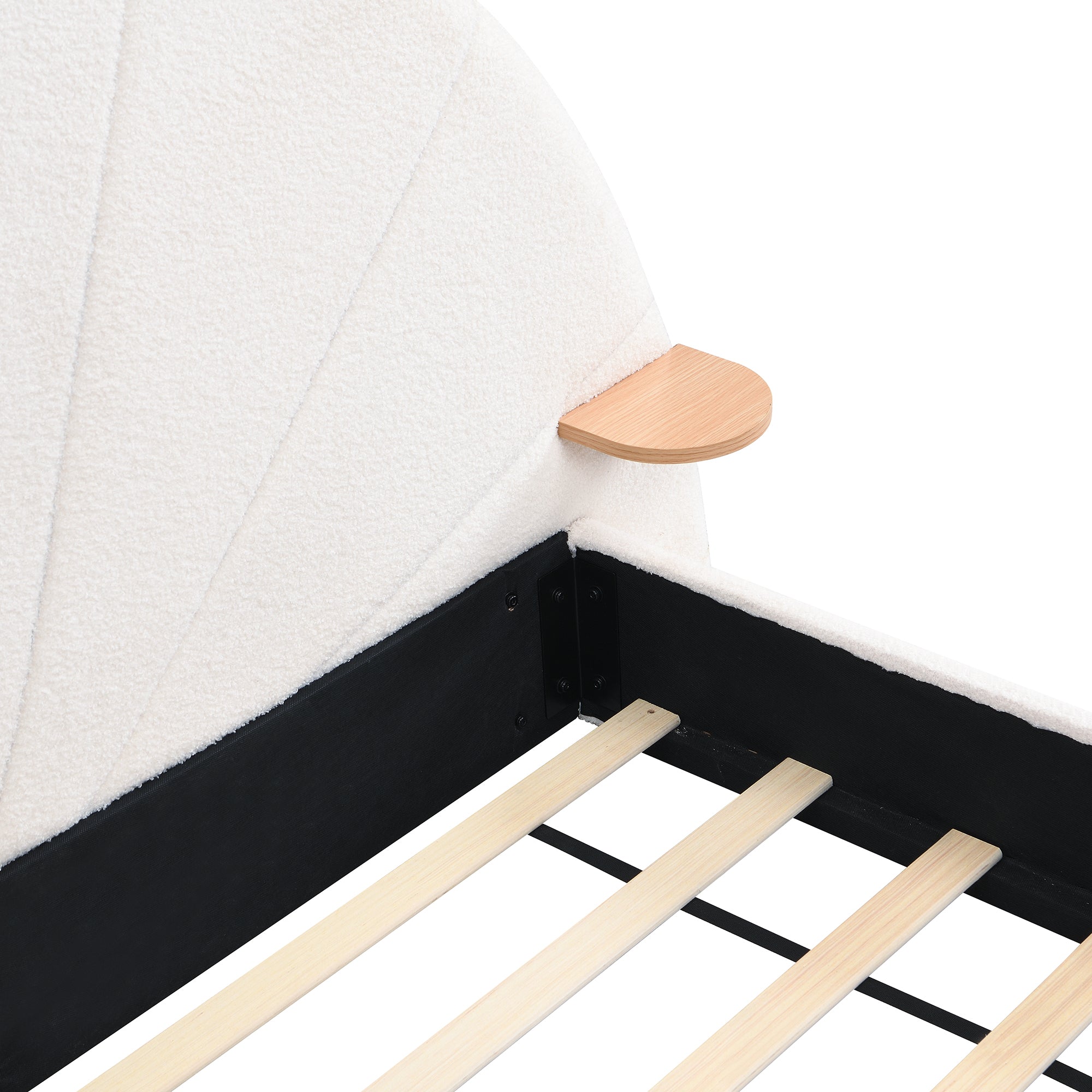 Unique Arched Boucle Bed with Small Table,Queen,Beige Bed Frame