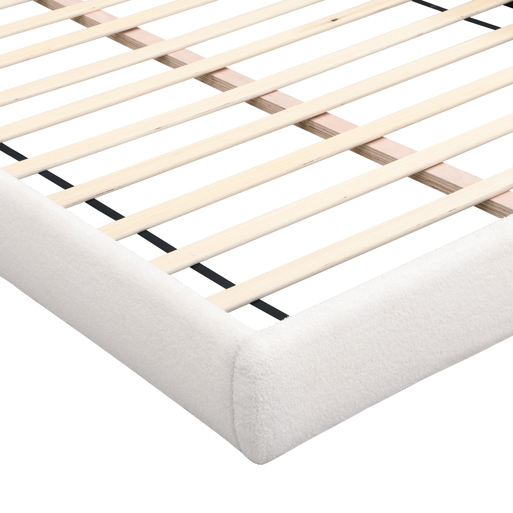 Unique Arched Boucle Bed with Small Table,Queen,Beige Bed Frame