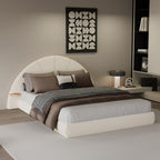 Unique Arched Boucle Bed with Small Table,Queen,Beige Bed Frame