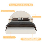 Unique Arched Boucle Bed with Small Table,Queen,Beige Bed Frame