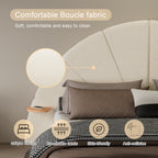 Unique Arched Boucle Bed with Small Table,Queen,Beige Bed Frame