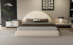Unique Arched Boucle Bed with Small Table,Queen,Beige Bed Frame
