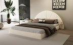 Unique Arched Boucle Bed with Small Table,Queen,Beige Bed Frame