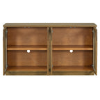 TREXM 4-Door Large Storage Buffet Cabinet with Glass Doors, Arched Cabinet with Adjustable Shelves for Kitchen, Dining Room and Living Room (Old Pine)