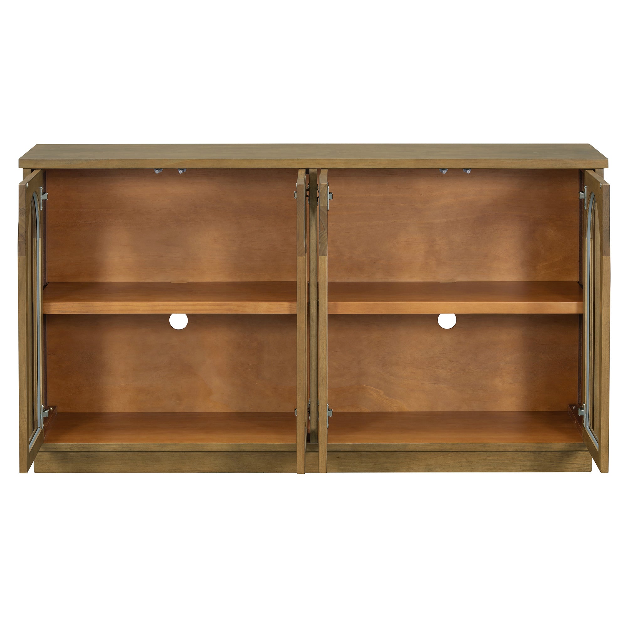 TREXM 4-Door Large Storage Buffet Cabinet with Glass Doors, Arched Cabinet with Adjustable Shelves for Kitchen, Dining Room and Living Room (Old Pine)