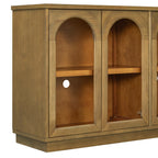 TREXM 4-Door Large Storage Buffet Cabinet with Glass Doors, Arched Cabinet with Adjustable Shelves for Kitchen, Dining Room and Living Room (Old Pine)