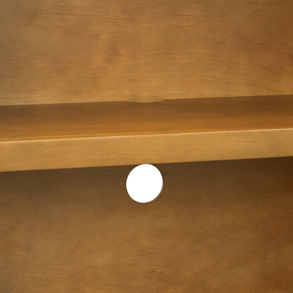 TREXM 4-Door Large Storage Buffet Cabinet with Glass Doors, Arched Cabinet with Adjustable Shelves for Kitchen, Dining Room and Living Room (Old Pine)