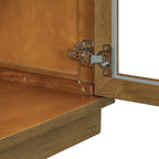 TREXM 4-Door Large Storage Buffet Cabinet with Glass Doors, Arched Cabinet with Adjustable Shelves for Kitchen, Dining Room and Living Room (Old Pine)