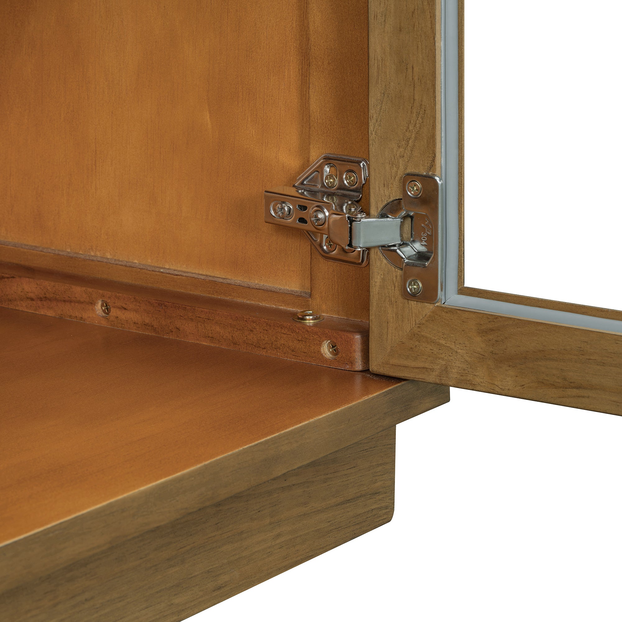 TREXM 4-Door Large Storage Buffet Cabinet with Glass Doors, Arched Cabinet with Adjustable Shelves for Kitchen, Dining Room and Living Room (Old Pine)