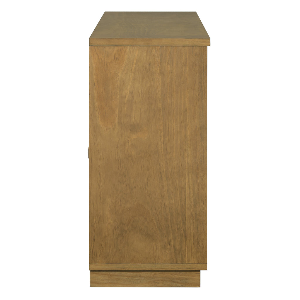 TREXM 4-Door Large Storage Buffet Cabinet with Glass Doors, Arched Cabinet with Adjustable Shelves for Kitchen, Dining Room and Living Room (Old Pine)