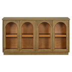 TREXM 4-Door Large Storage Buffet Cabinet with Glass Doors, Arched Cabinet with Adjustable Shelves for Kitchen, Dining Room and Living Room (Old Pine)