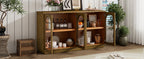 TREXM 4-Door Large Storage Buffet Cabinet with Glass Doors, Arched Cabinet with Adjustable Shelves for Kitchen, Dining Room and Living Room (Old Pine)