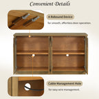 TREXM 4-Door Large Storage Buffet Cabinet with Glass Doors, Arched Cabinet with Adjustable Shelves for Kitchen, Dining Room and Living Room (Old Pine)