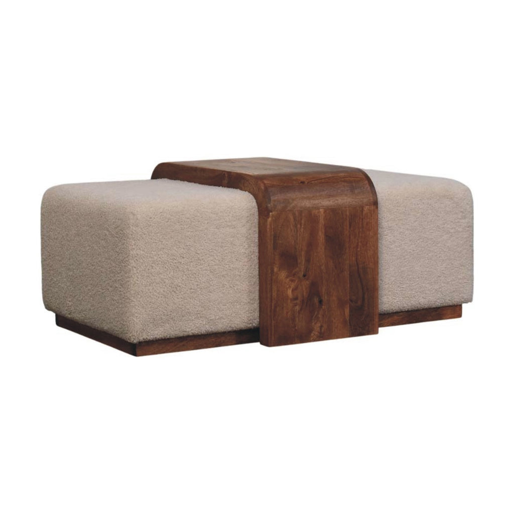 Solid Wood Arden Bench Duo,Boucle seats,Warm Tone Bench