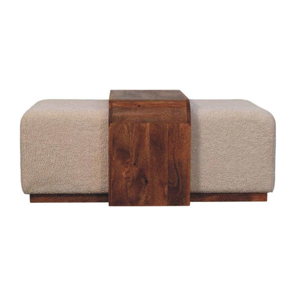 Solid Wood Arden Bench Duo,Boucle seats,Warm Tone Bench