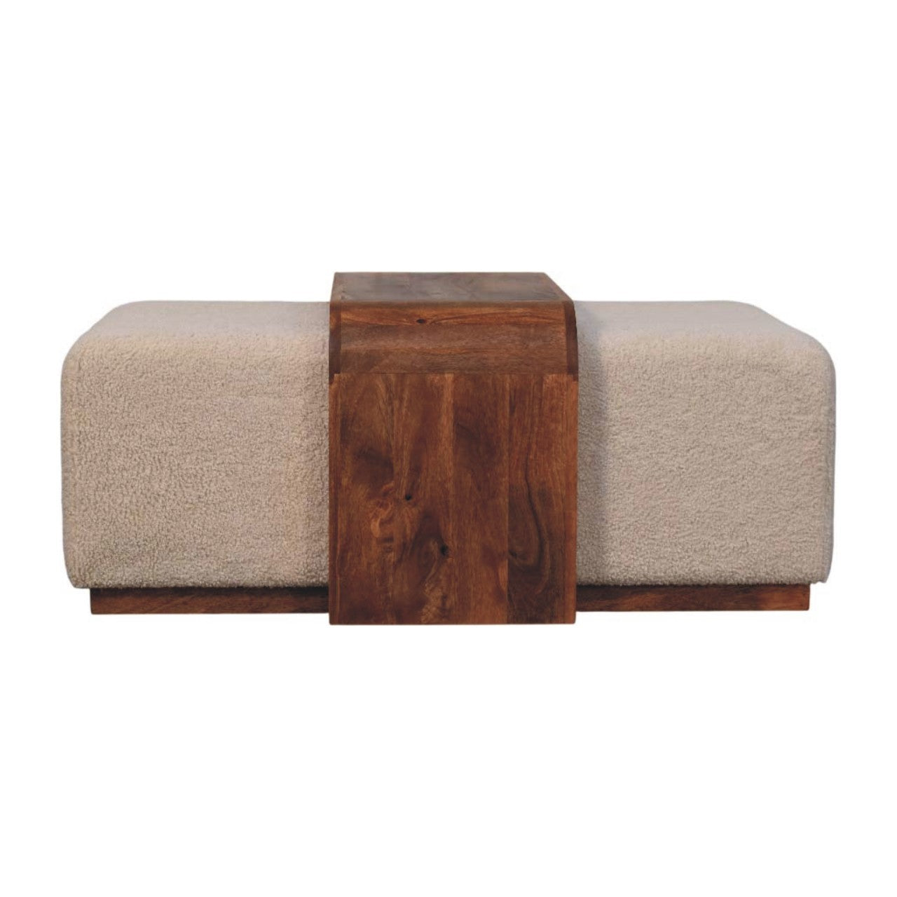 Solid Wood Arden Bench Duo,Boucle seats,Warm Tone Bench