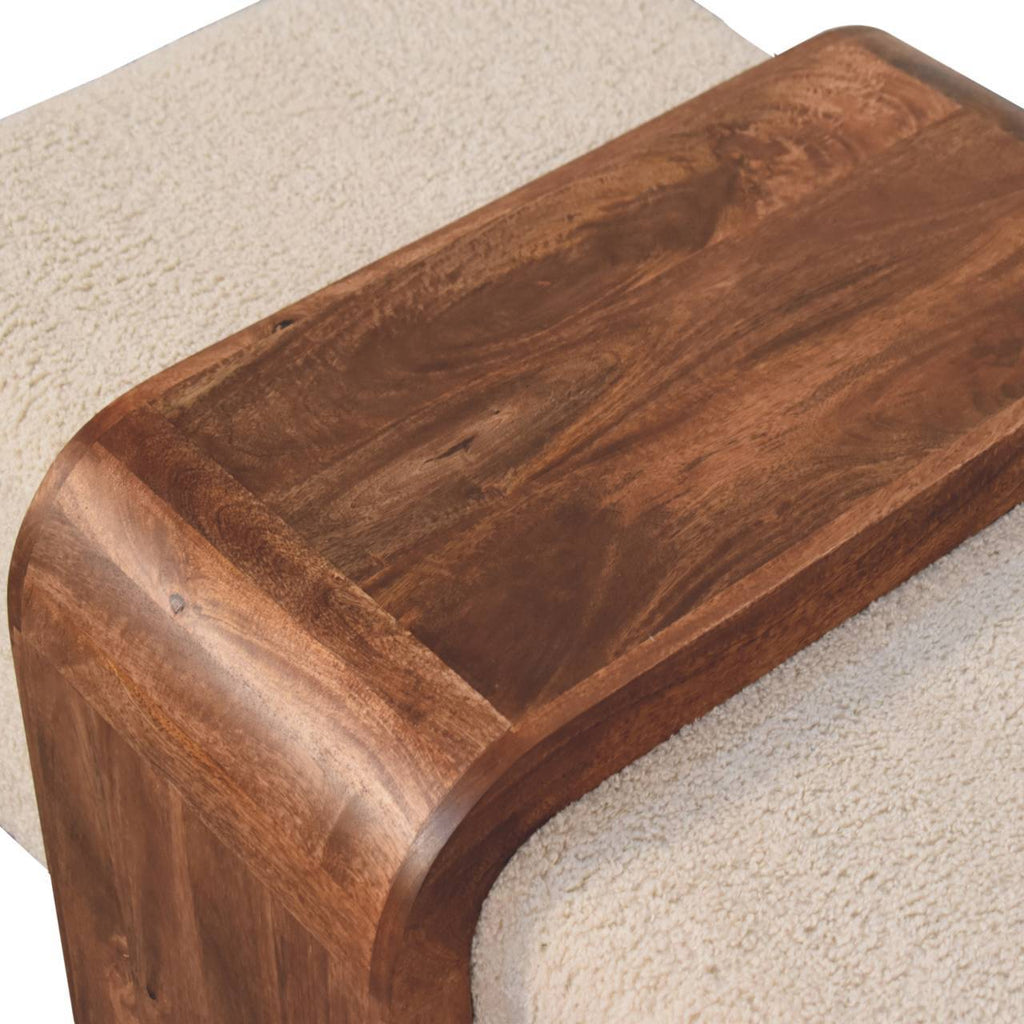 Solid Wood Arden Bench Duo,Boucle seats,Warm Tone Bench