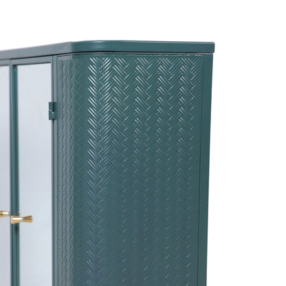 Army Green Wall-Mounted Bathroom Cabinet with Mirror, 2 Mirrored Doors & Open Shelf, Farmhouse Metal Frame Storage Cabinet with Open Compartment for Vanity, Toilet & Over-the-Sink