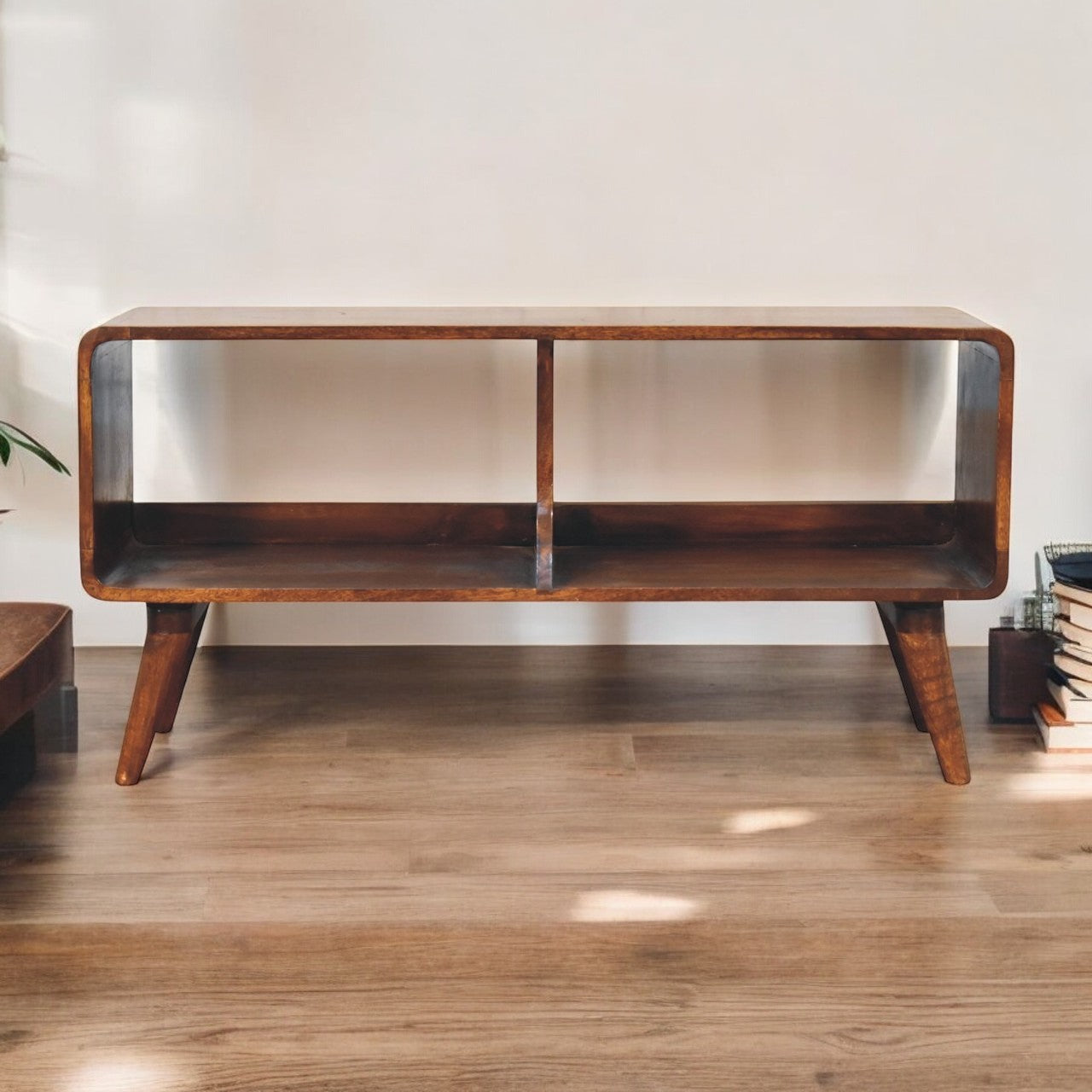 Artisan Furniture Solid Wood Curved Chestnut Double Slot Media Unit