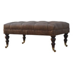 Artisan Furniture Solid Wood Buffalo Leather Ottoman
