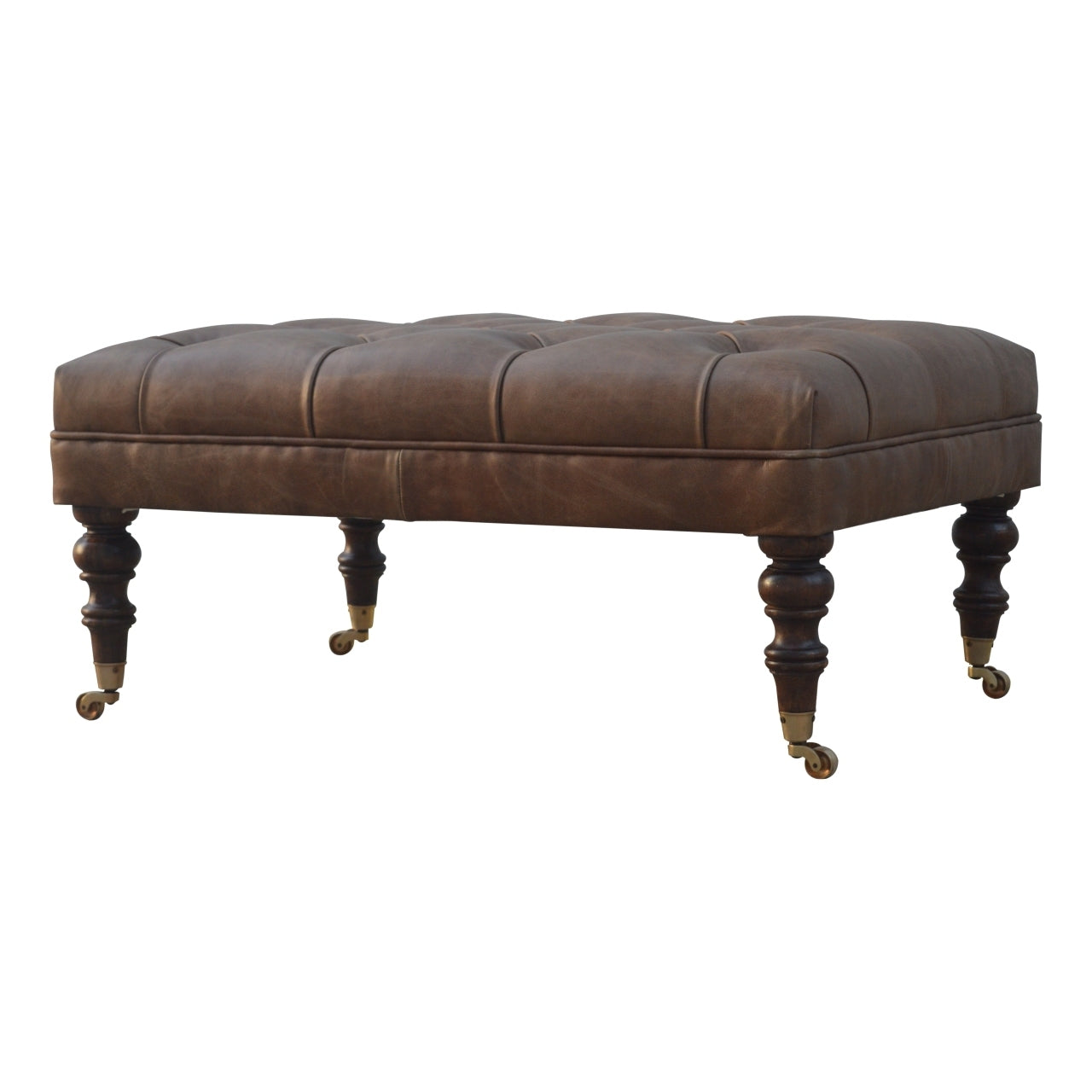 Artisan Furniture Solid Wood Buffalo Leather Ottoman