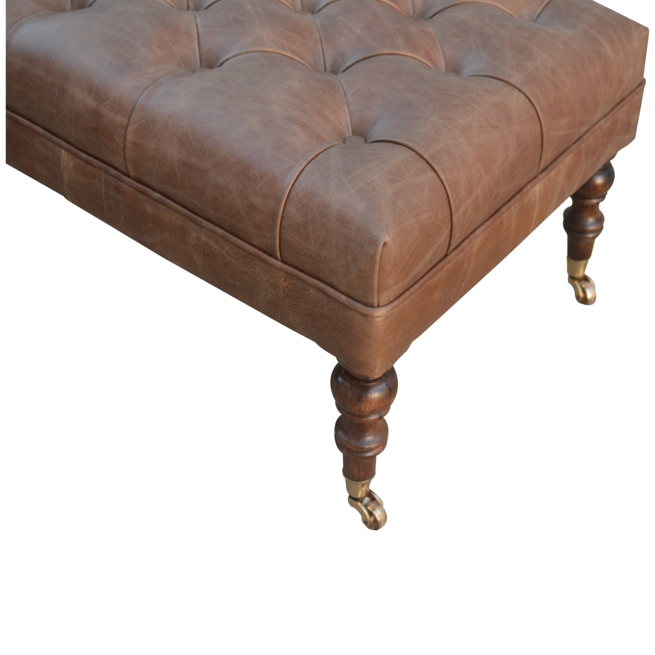 Artisan Furniture Solid Wood Buffalo Leather Ottoman