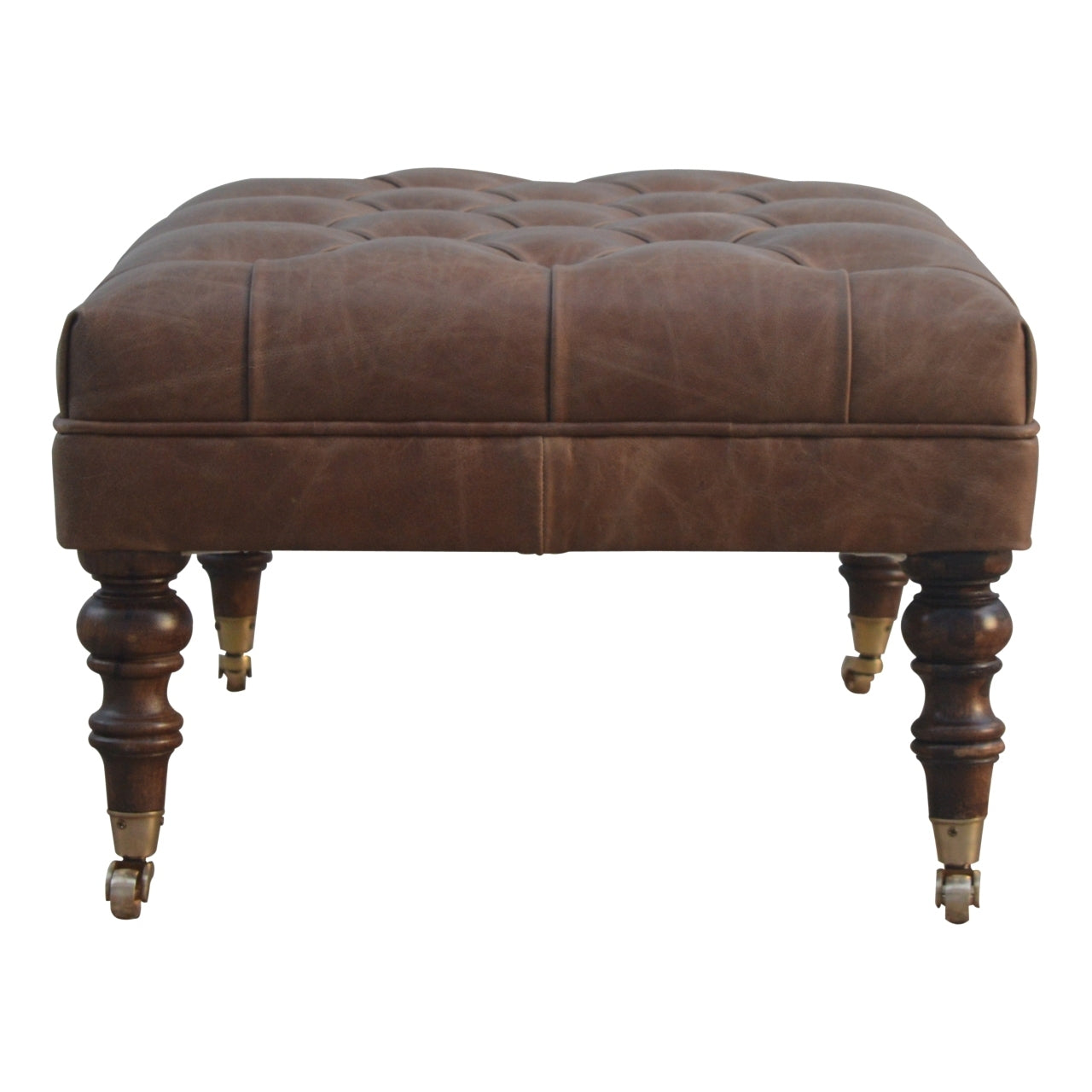 Artisan Furniture Solid Wood Buffalo Leather Ottoman