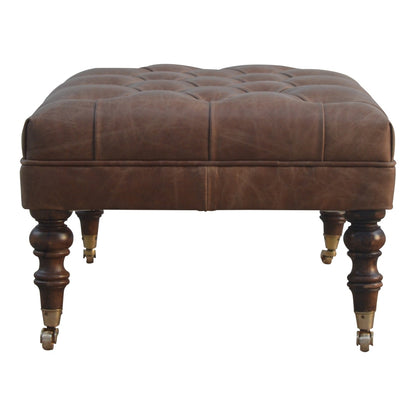 Artisan Furniture Solid Wood Buffalo Leather Ottoman