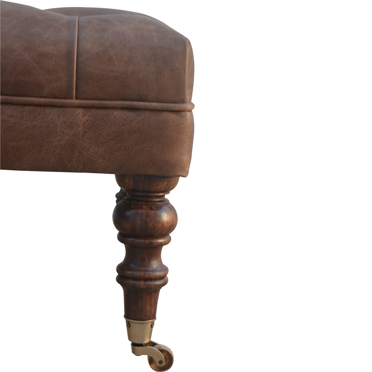 Artisan Furniture Solid Wood Buffalo Leather Ottoman