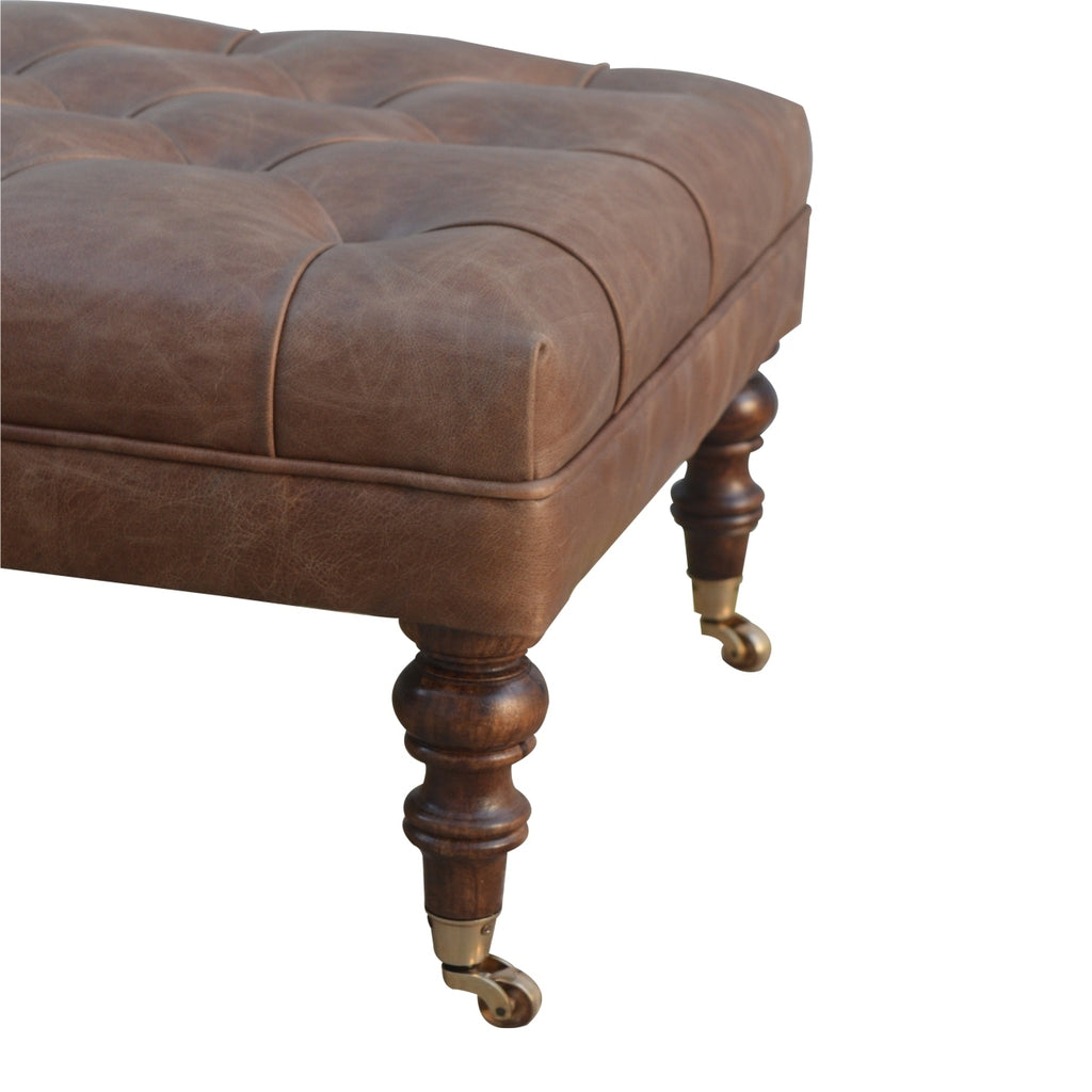 Artisan Furniture Solid Wood Buffalo Leather Ottoman