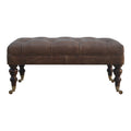 Artisan Furniture Solid Wood Buffalo Leather Ottoman