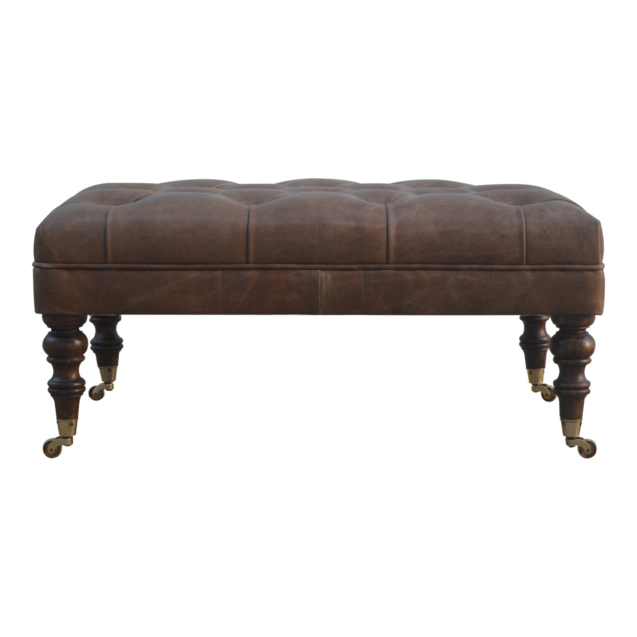 Artisan Furniture Solid Wood Buffalo Leather Ottoman