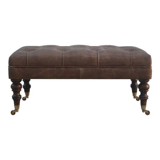 Artisan Furniture Solid Wood Buffalo Leather Ottoman