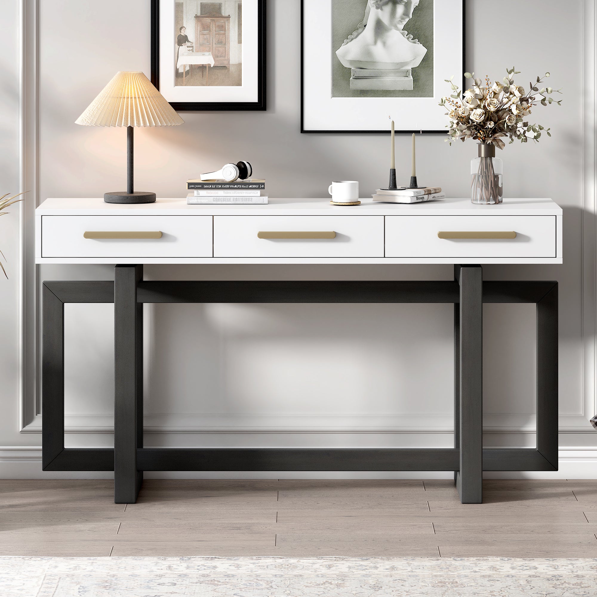 U_STYLE Elegant Console Table with Three Drawers, Extra Long Entryway Table for Entryway, Hallway, Living Room, Foyer, Corridor