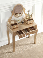 Ashley Wood Make-Up Vanity Table and Stool Set, Ashley Wood Makeup Vanity Table and Stool Set, Gold