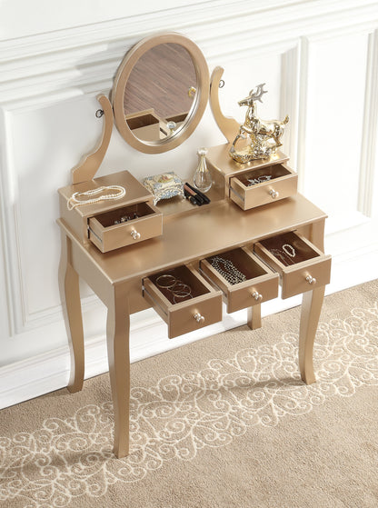 Ashley Wood Make-Up Vanity Table and Stool Set, Ashley Wood Makeup Vanity Table and Stool Set, Gold